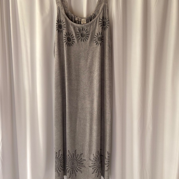 Raya Sun Gray Sundress Embroidered Sun & Flower Cotton/Rayon - Size M - Picture 1 of 10